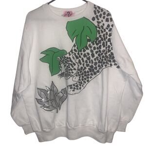Vintage 1989 Leppard Glitter Art Mayfair Industries Why Not? Sweatshirt L USA